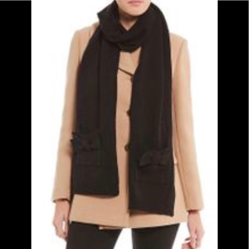 NWT Authentic Kate Spade Black Bow pocket scarf